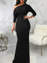One Shoulder Long Sleeve Ruched Maxi Dress